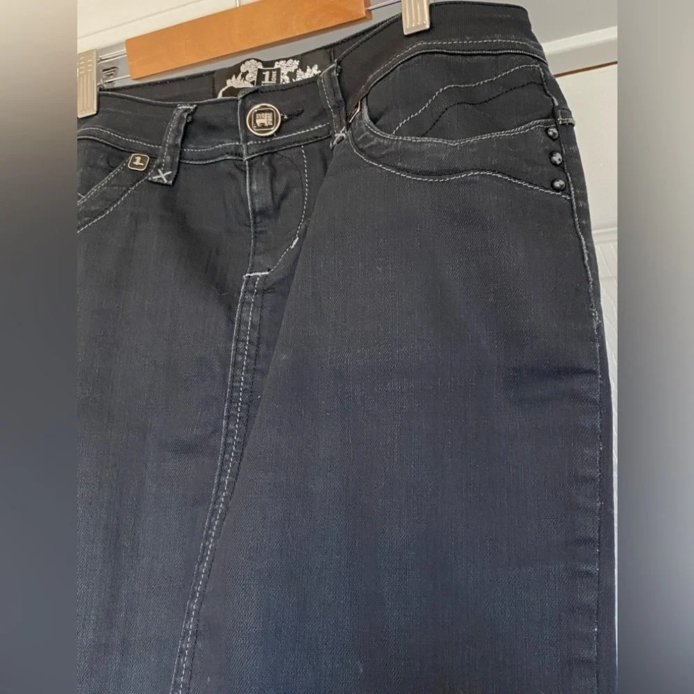 Used 1 More Denim Midi Skirt in Charcoal, Fits like a Size 28